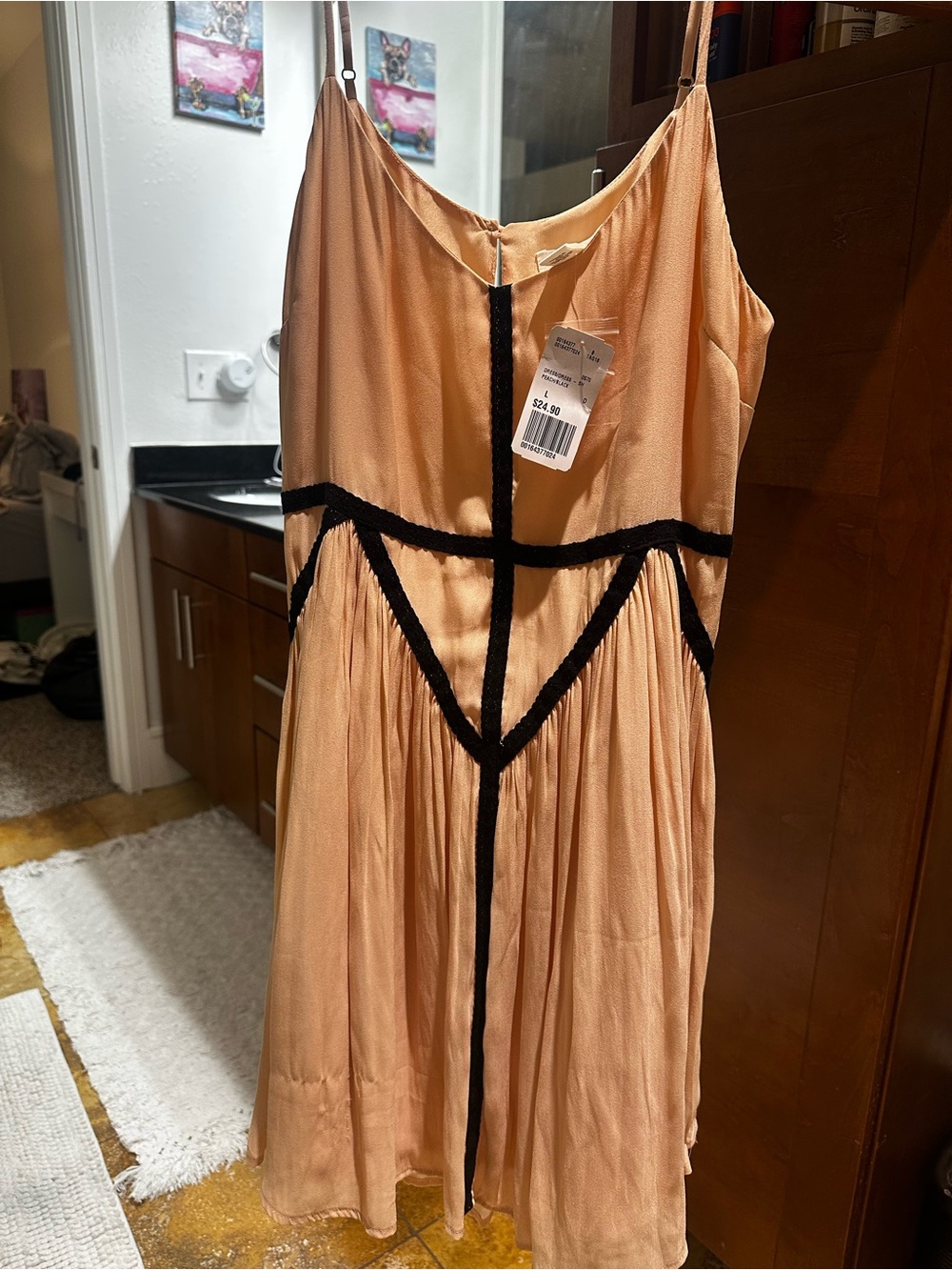 Forever 21 Peach Slip Dress with Black Trim